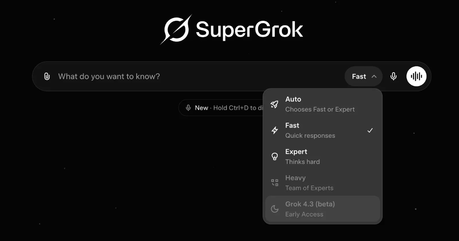 Grok 4.3 Beta launch screen